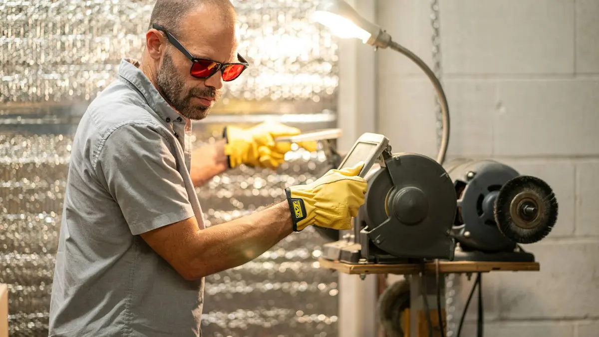 Trabajador con gafas de protección en un taller